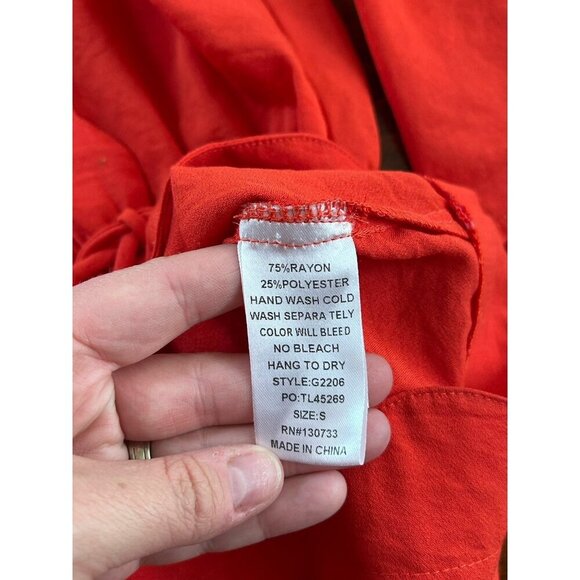 Umgee Coral Scarlet Scalloped V-Neck Side Tie Flare Relaxed Fit Romper S - Picture 3 of 8